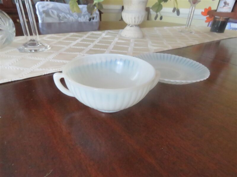 Depression Glass Cream Soup Bowl And Saucer 1