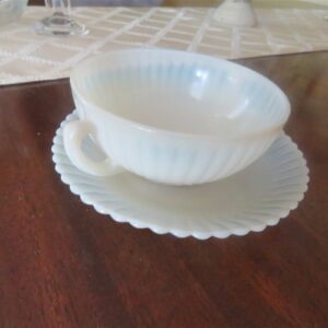 Depression Glass Cream Soup Bowl And Saucer 3