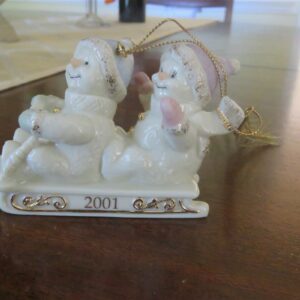 Lenox 2001 Annual Snowman Ornament, "Sledding Snowpals"  1