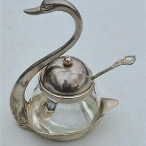 Vintage Silver Crystal Swan Pot and Spoon 1