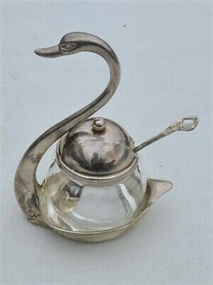 Vintage Silver Crystal Swan Pot and Spoon 1