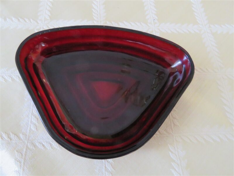 Anchor Hocking Ruby Red Glass Triangle Relish Dish 1