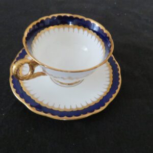 Coalport Spearpoint Pattern 3691 Cobalt and Gold Tea Cup and Saucer 1