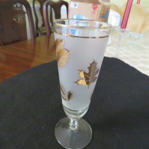 Vintage Golden Foilage Pilsner Glasses, Gold Leaves on Frosted Glass, Elegant Barware, 1960s 1