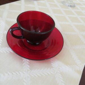 Ruby Red Cup & Saucer Anchor Hocking 1