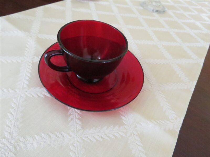 Ruby Red Cup & Saucer Anchor Hocking 1