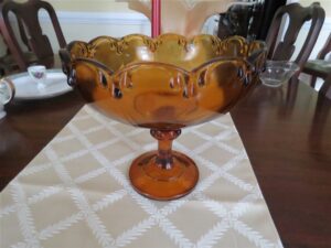 Vintage Amber Glass Pedestal Fruit Bowl. 1