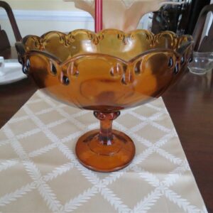 Vintage Amber Glass Pedestal Fruit Bowl. 1