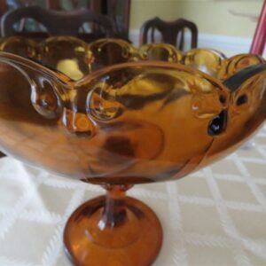 Vintage Amber Glass Pedestal Fruit Bowl. 2