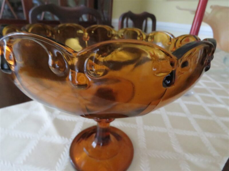 Vintage Amber Glass Pedestal Fruit Bowl. 2