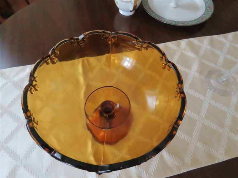 Vintage Amber Glass Pedestal Fruit Bowl. 3