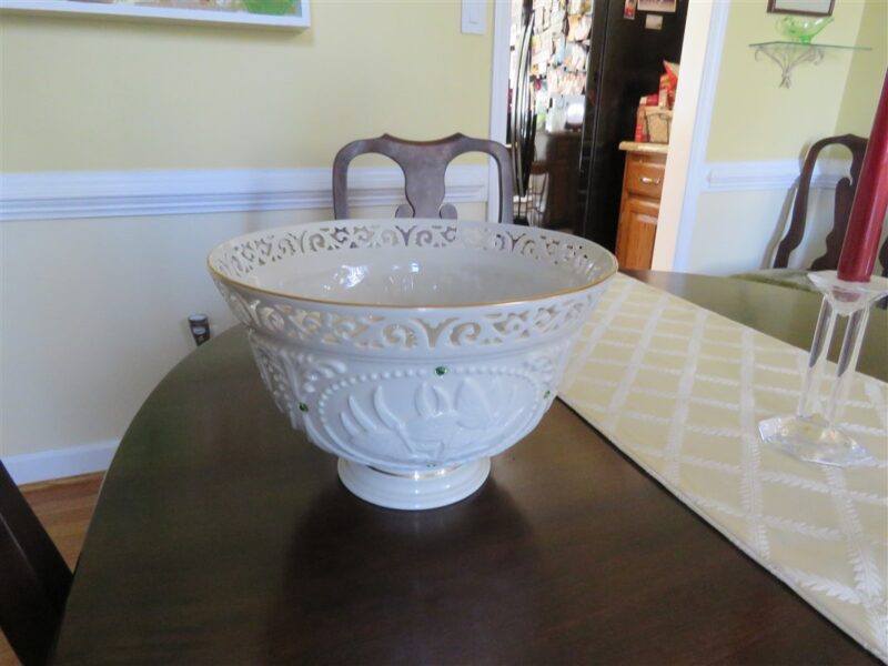 Jeweled Butterfly Bowl by Lenox Green Jewels, Embossed Flowers 1