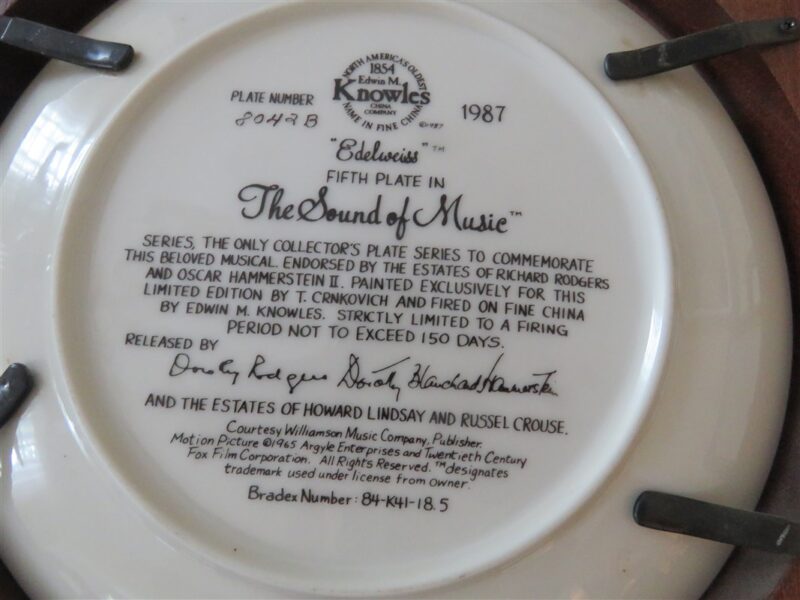 Sound of Music Collector Plate Limited Edition Edwin M Knowles Plate "Edelweiss" 1987 3