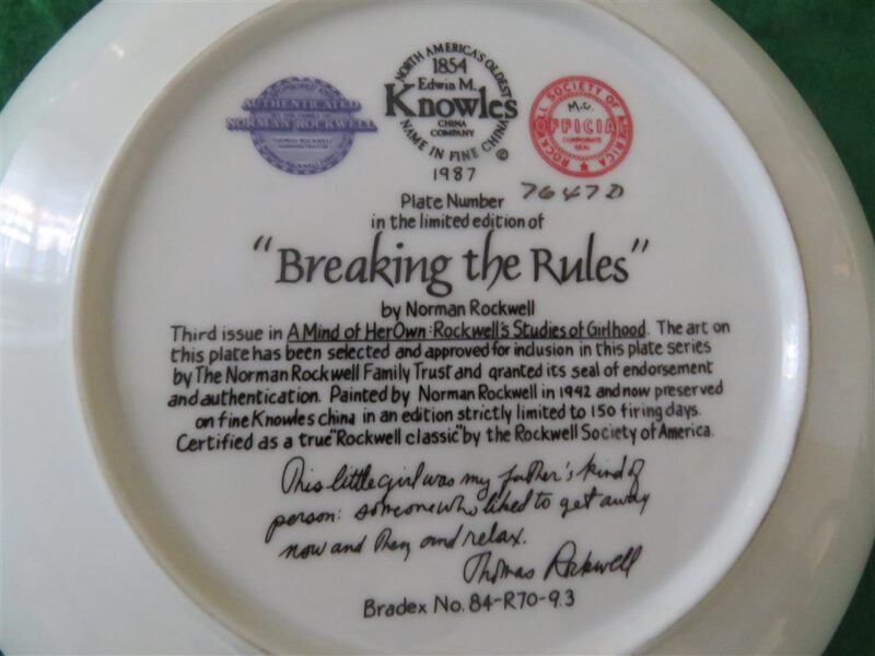 Norman Rockwell collector plate “Breaking The Rules” Third issue in the “A Mind of Her Own” series. 3