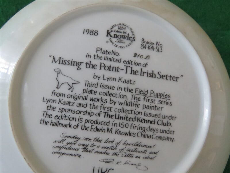 Edwin M Knowles Collector Plate "Missing the Point Irish Setter" by Lynn Kaatz Third issue in “Field of Puppies” series. 3