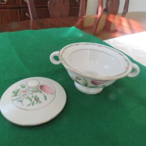 Rare Vintage Theodore Haviland China NY "Garden Flower" Sugar Bowl with Lid - Pink Flowers - Gold Trim 2