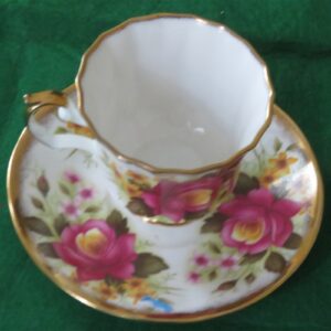 Staffordshire Elizabethan Jacobean Teacup and Saucer 1940’s Floral pattern. 1