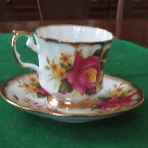 Staffordshire Elizabethan Jacobean Teacup and Saucer 1940’s Floral pattern. 2