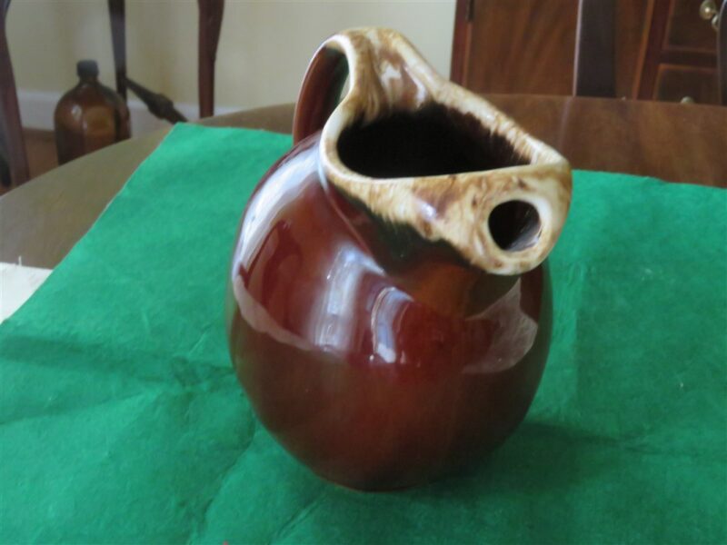 Vintage Hull USA Pottery Water Pitcher with Ice Lip - Brown Drip-Glaze -5