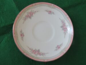 Wedgwood Rosalie Saucer Pink and Grey Bands Floral Border  1