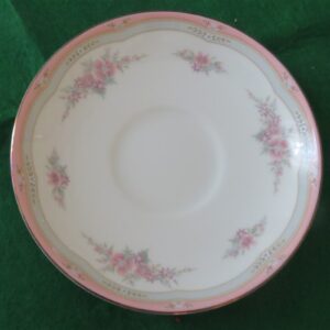 Wedgwood Rosalie Saucer Pink and Grey Bands Floral Border  1