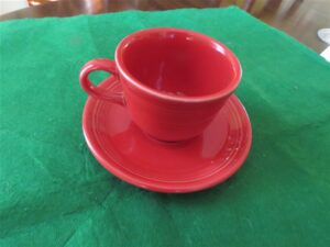 Flat Cup & Saucer by Homer Laughlin Fiesta Pattern Scarlet Red Color 1