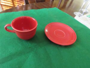 Flat Cup & Saucer by Homer Laughlin Fiesta Pattern Scarlet Red Color 2