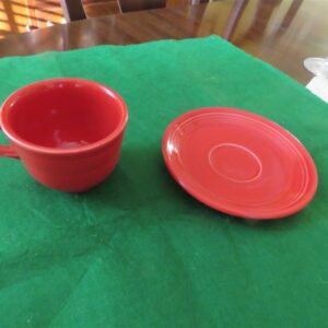 Flat Cup & Saucer by Homer Laughlin Fiesta Pattern Scarlet Red Color 2