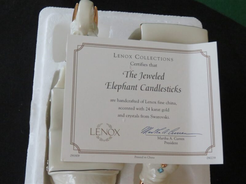 Lenox China Jeweled Elephant Candle Sticks. Two Elephants. 4