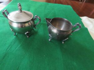 Vintage Silver Plated Covered Sugar Bowl & Creamer 1