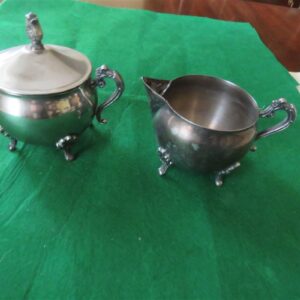Vintage Silver Plated Covered Sugar Bowl & Creamer 1