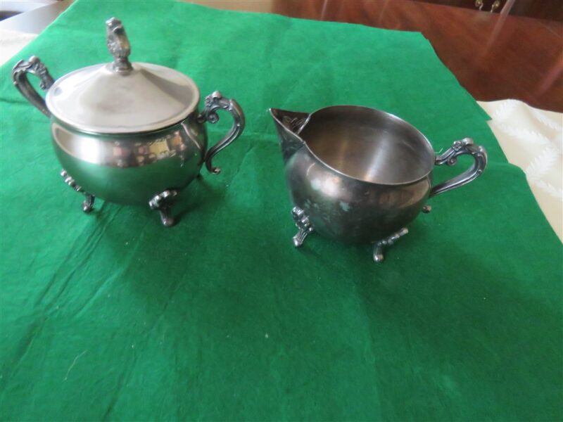 Vintage Silver Plated Covered Sugar Bowl & Creamer 1