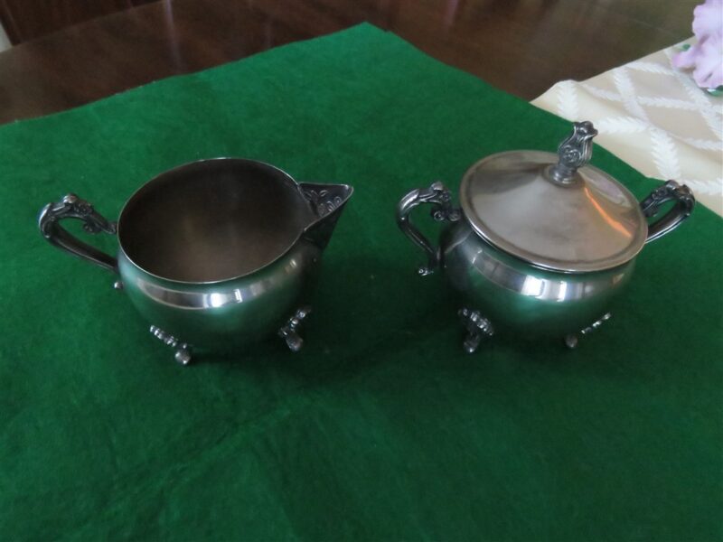 Vintage Silver Plated Covered Sugar Bowl & Creamer 6