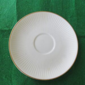 White Saucer with Gold Ring 6 inch diameter. Stamp on back in gold reads Noritake Fine China Japan. Excellent cndition. No chips, cracks, scartches. Must be considered as used. 1