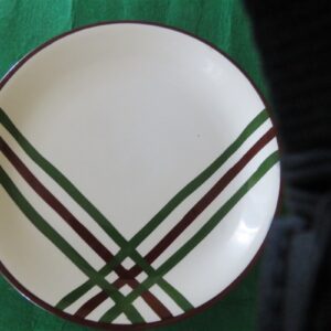 Dinner Plate Vernonware by Metlox Bel Air pattern Green and brown lines. 1