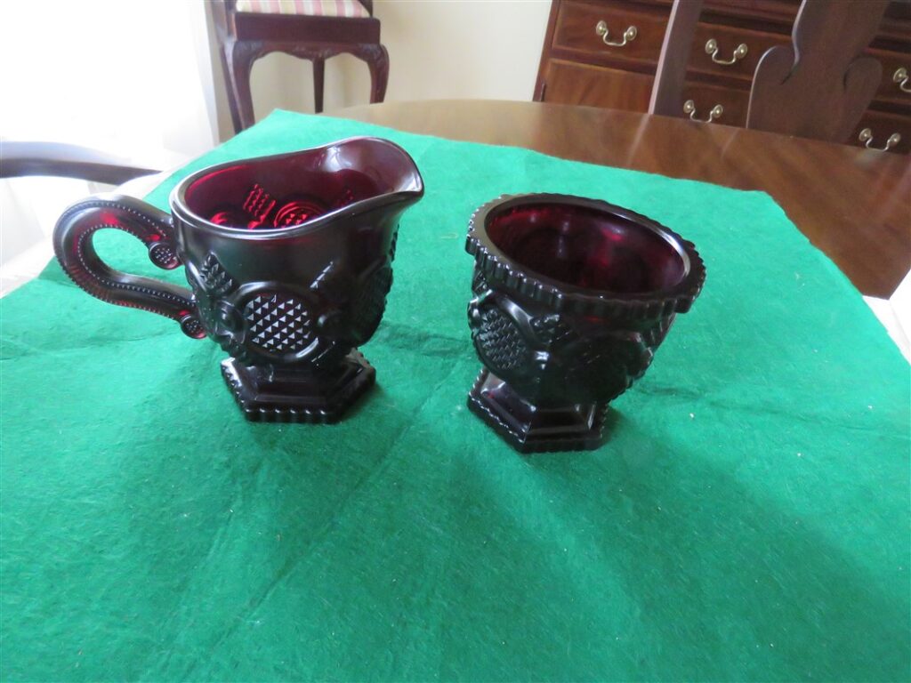 Cape Cod By Avon Vintage Ruby Red Creamer and Sugar Bowl Set 1