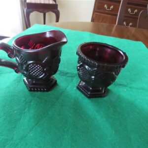 Cape Cod By Avon Vintage Ruby Red Creamer and Sugar Bowl Set 1