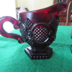Cape Cod By Avon Vintage Ruby Red Creamer and Sugar Bowl Set 2