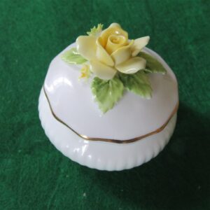Royal Doulton England Miniature Bone China Trinket Box Raised Yellow Rose - 1