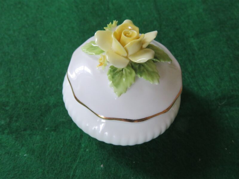 Royal Doulton England Miniature Bone China Trinket Box Raised Yellow Rose - 1