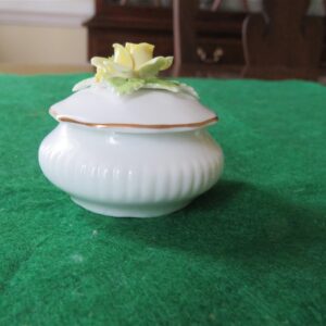 Royal Doulton England Miniature Bone China Trinket Box Raised Yellow Rose - 2