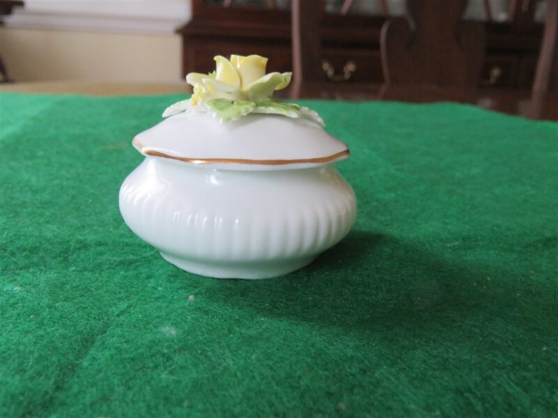 Royal Doulton England Miniature Bone China Trinket Box Raised Yellow Rose - 2