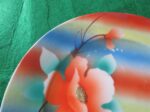 Bread Plate Takito TT Pink dogwood flower Red, blue, yellow stripes 4