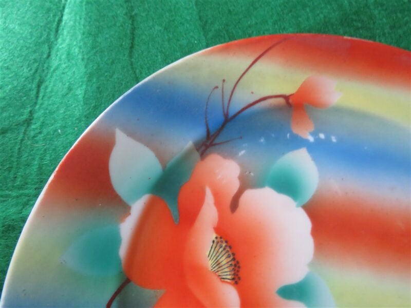 Bread Plate Takito TT Pink dogwood flower Red, blue, yellow stripes 4