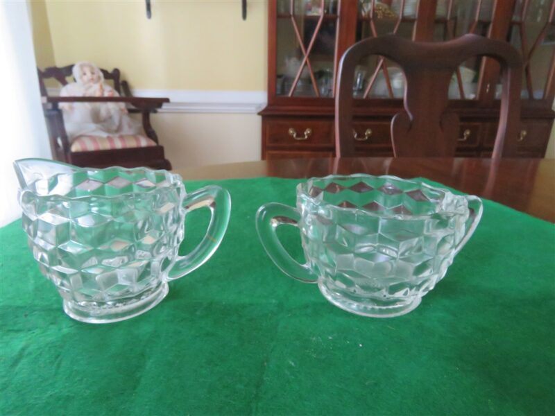 Cut Glass Creamer & Sugar Bowl Anchor Hocking 2