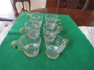 Libbey Vintage Gold Key Glasses with Metal Handles Set of 6 glasses 1