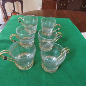 Libbey Vintage Gold Key Glasses with Metal Handles Set of 6 glasses 1