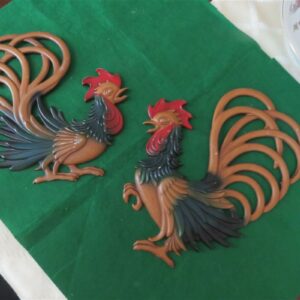 Midwest Cast Aluminum Pair Roosters Fighting Crowing Fowl 1