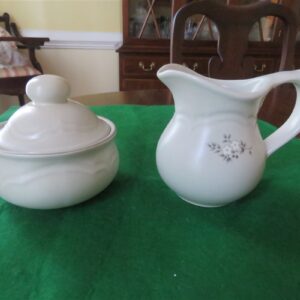 Vintage Creamer, and Sugar Bowl   Pfaltzgraff, Heirloom 024, Gray, Black & White Flowers,