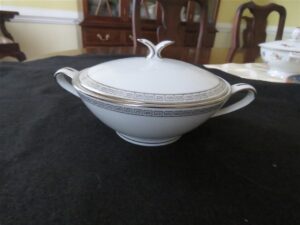 Silver Key Sugar Bowl by Noritake with Lid. Double handle. 1